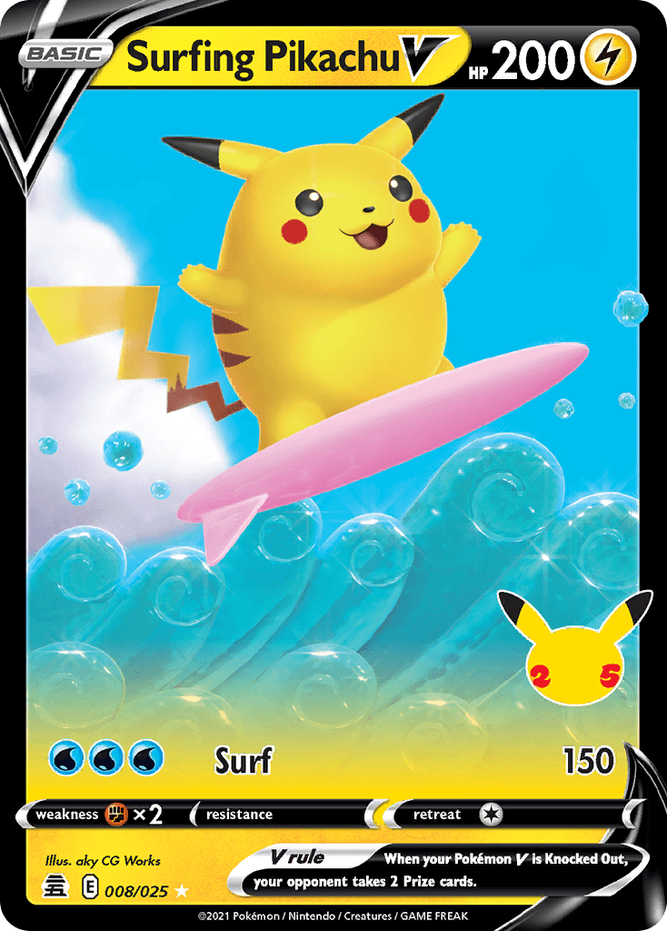 Surfing Pikachu V (Celebrations) #8 card art