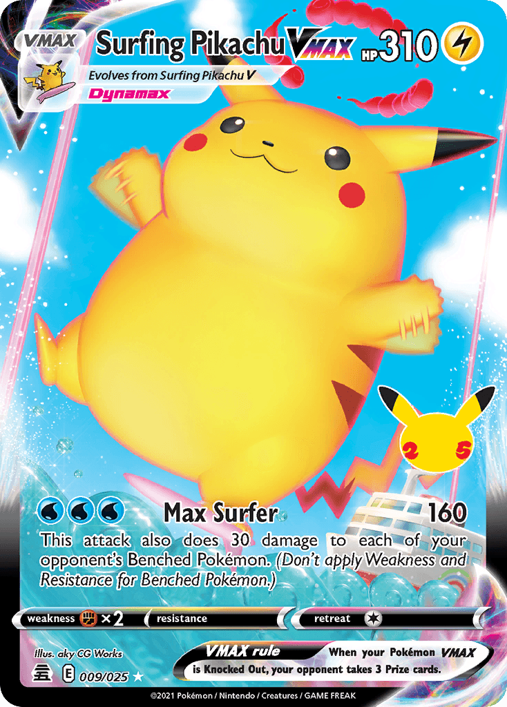 Surfing Pikachu VMAX (Celebrations) #9 card art
