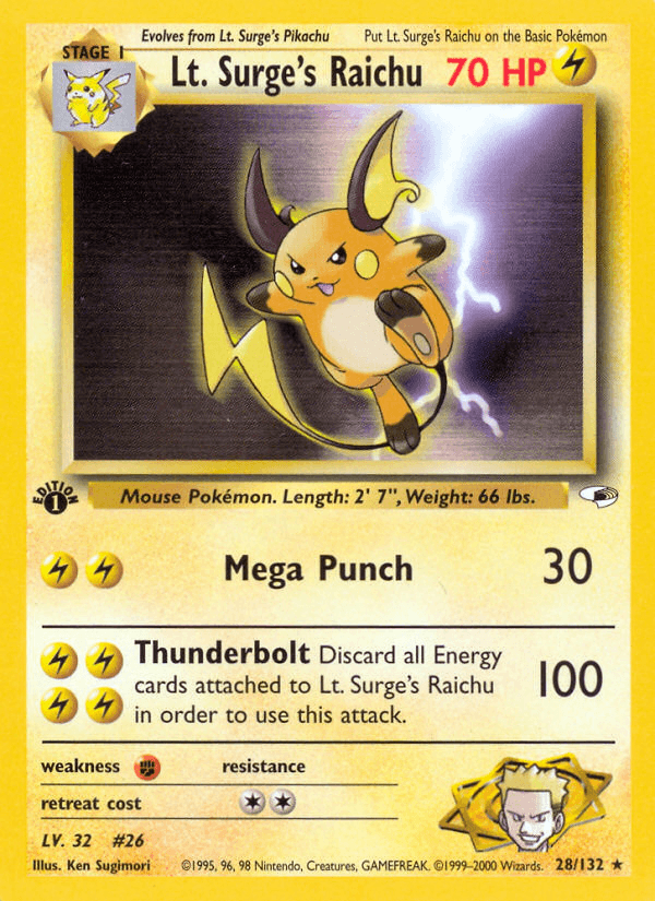 Lt. Surge's Raichu (Gym Heroes) #28 card art