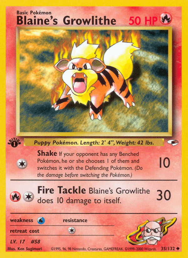 Blaine's Growlithe (Gym Heroes) #35 card art
