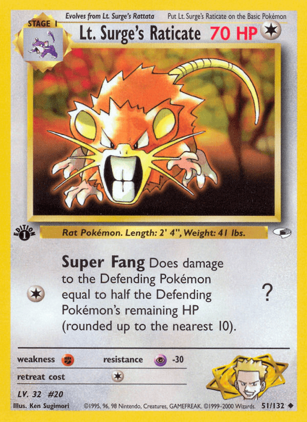 Lt. Surge's Raticate (Gym Heroes) #51 card art