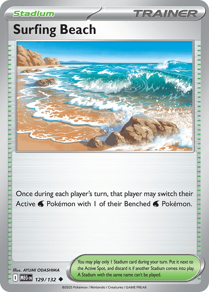 Surfing Beach (Mega Evolution) #129 card art