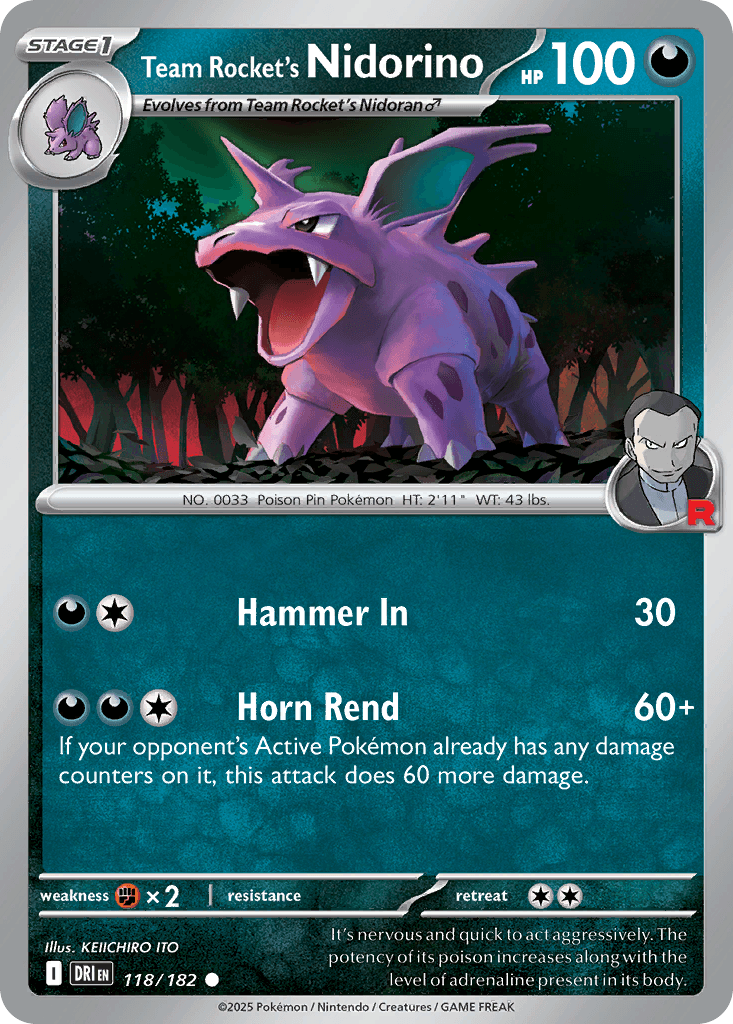 Team Rocket's Nidorino (Destined Rivals) #118 card art