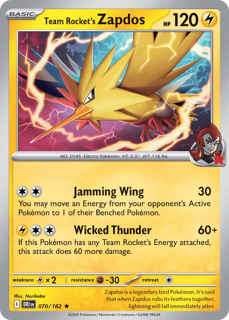 Team Rocket's Zapdos (Destined Rivals) #70 card art